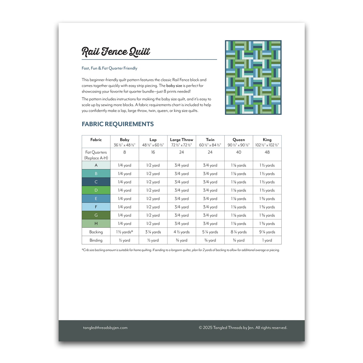 Rail Fence Baby Quilt Pattern PDF