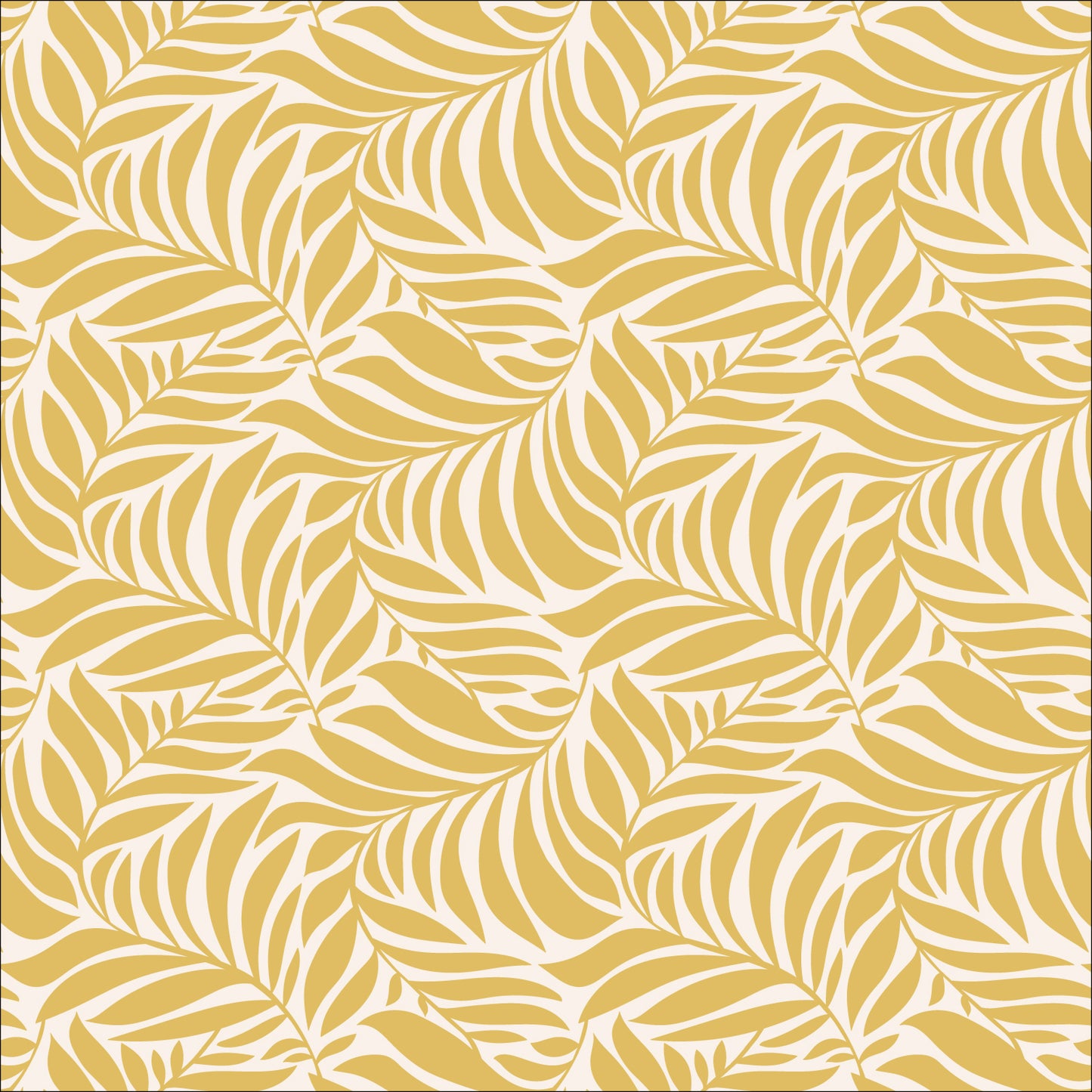 Flowing Leaves from the Flower Garden Fabric Collection by Hang Tight Studio for Cloud 9 Fabrics. Organic Quilting Cotton. Golden yellow leaves scattered on a white background.