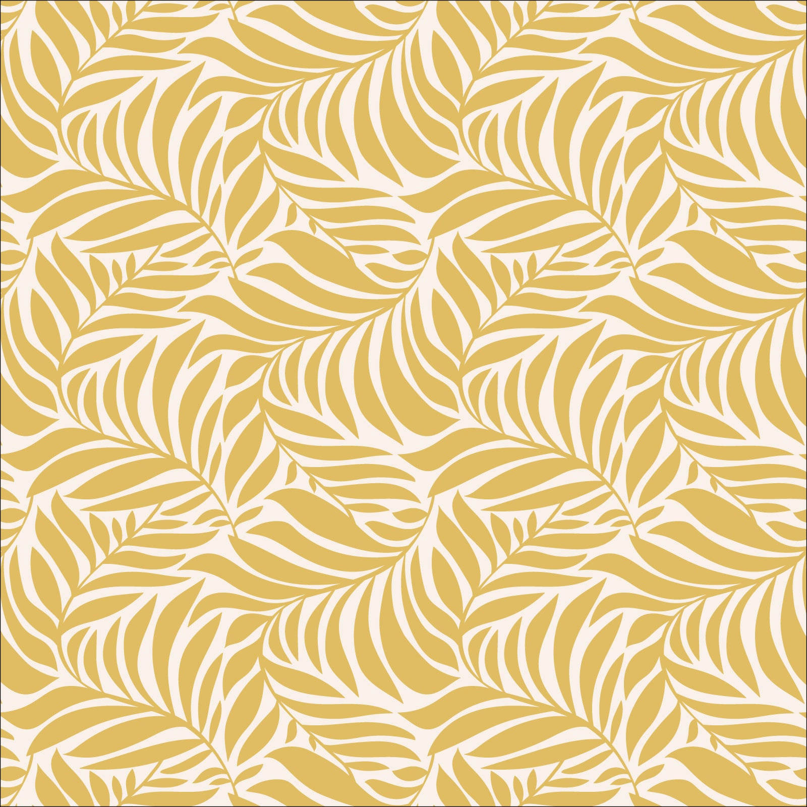 Flowing Leaves from the Flower Garden Fabric Collection by Hang Tight Studio for Cloud 9 Fabrics. Organic Quilting Cotton. Golden yellow leaves scattered on a white background.