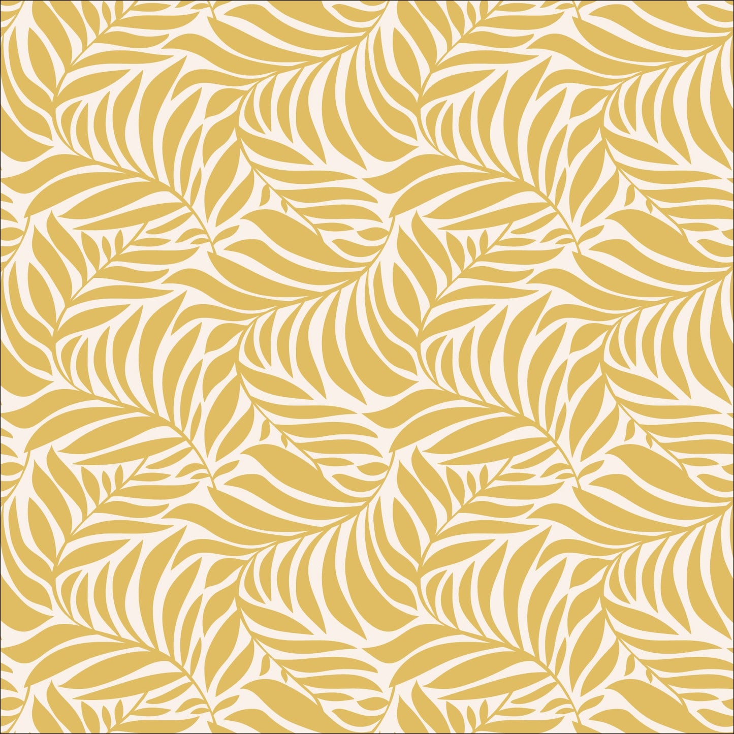 Flowing Leaves from the Flower Garden Fabric Collection by Hang Tight Studio for Cloud 9 Fabrics. Organic Quilting Cotton. Golden yellow leaves scattered on a white background.