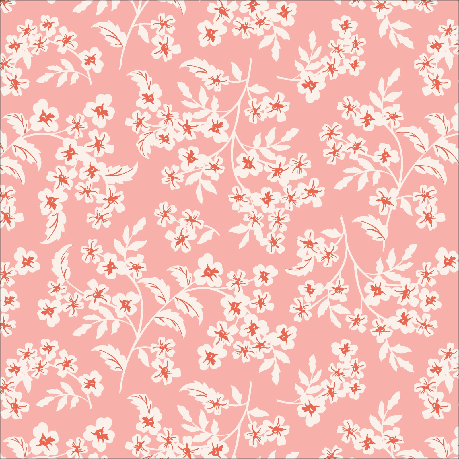 Elodie from the Flower Garden Fabric Collection by Hang Tight Studio for Cloud 9 Fabrics. Organic Quilting Cotton. White flowers on a soft pink background.